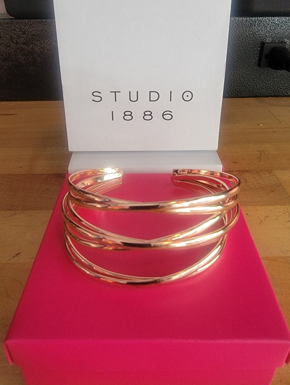 Studio Polished Rose Gold Multi-Band Open Cuff Bracelet